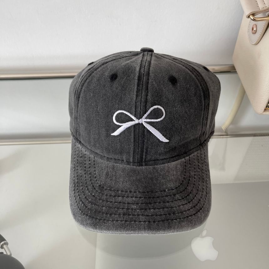 Washed Baseball Cap Bow Embroidered