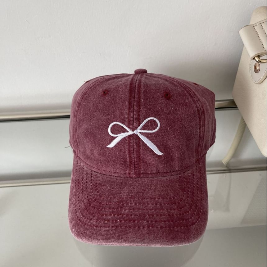 Washed Baseball Cap Bow Embroidered