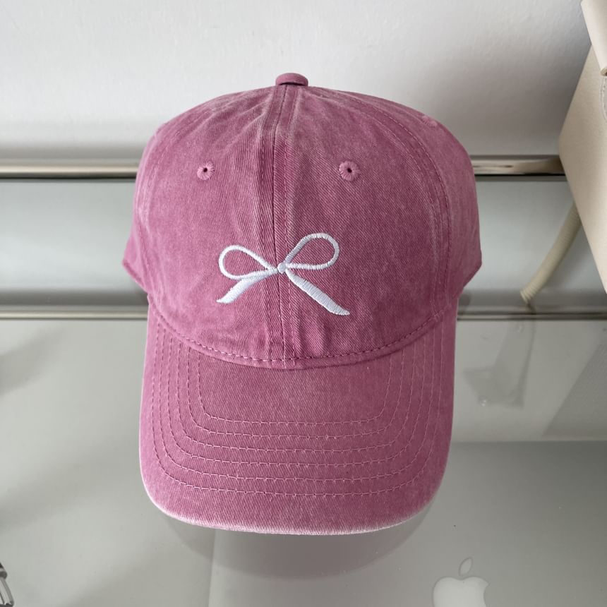 Washed Baseball Cap Bow Embroidered