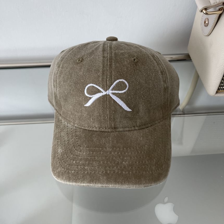 Washed Baseball Cap Bow Embroidered