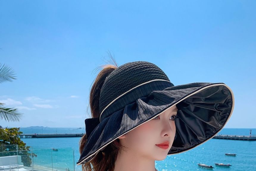 Ruched Bow Hat Sun Panel