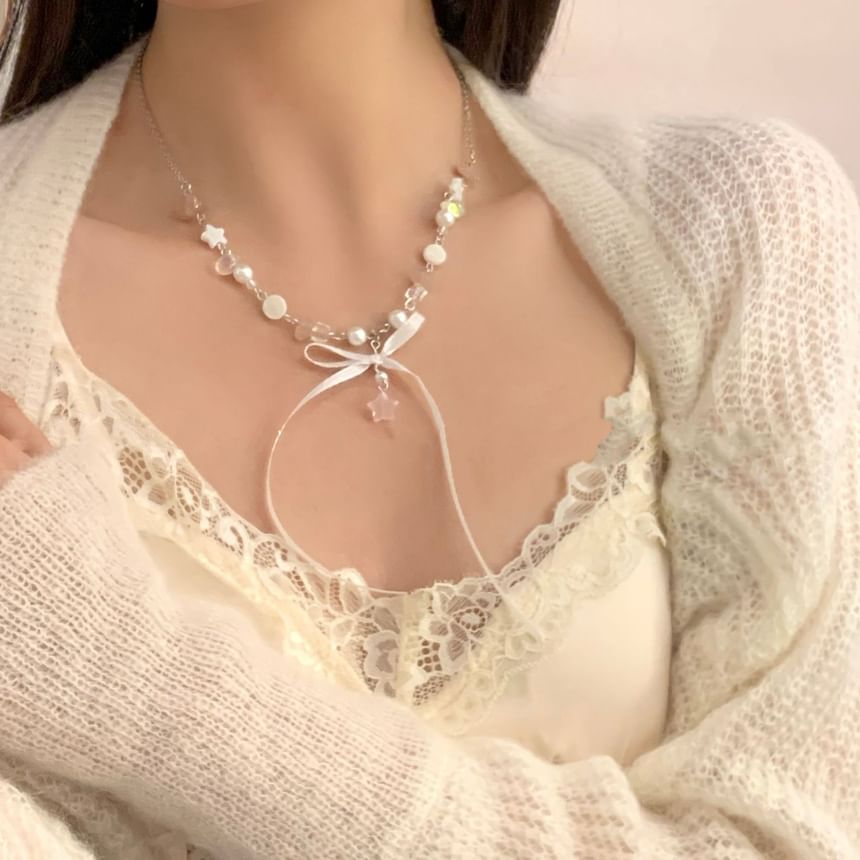 Bow Faux Pearl Beaded Necklace