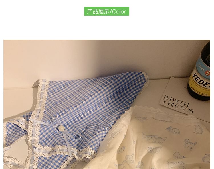 Set / Lace Scrunchie Print Trim Headkerchief