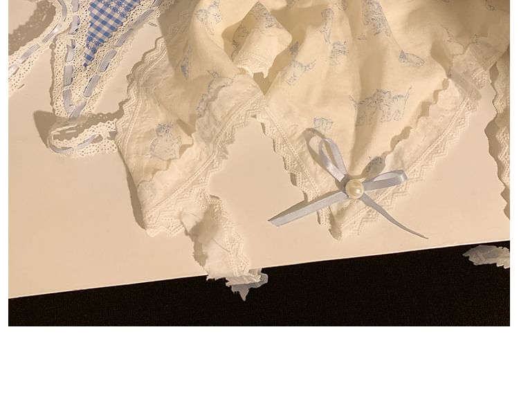 Set / Lace Scrunchie Print Trim Headkerchief