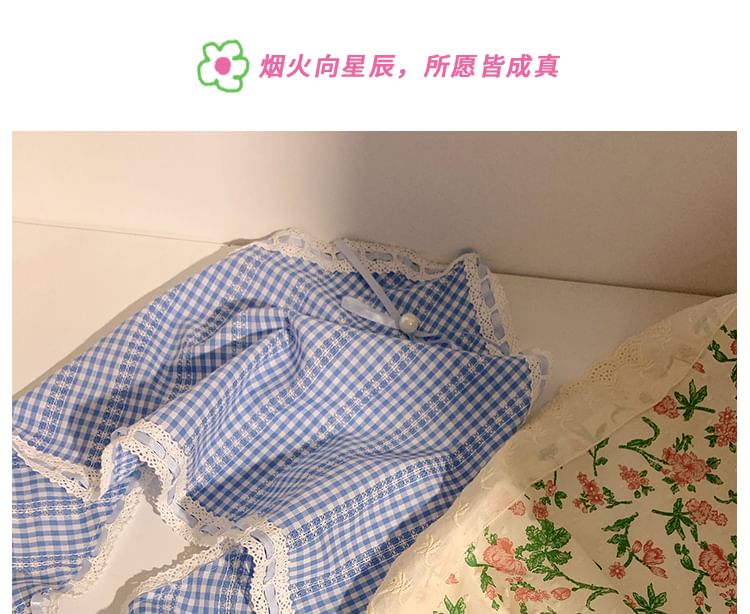 Set / Lace Scrunchie Print Trim Headkerchief