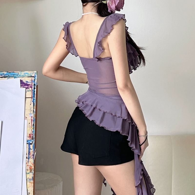 Camisole Ruffle Top Trim Plain