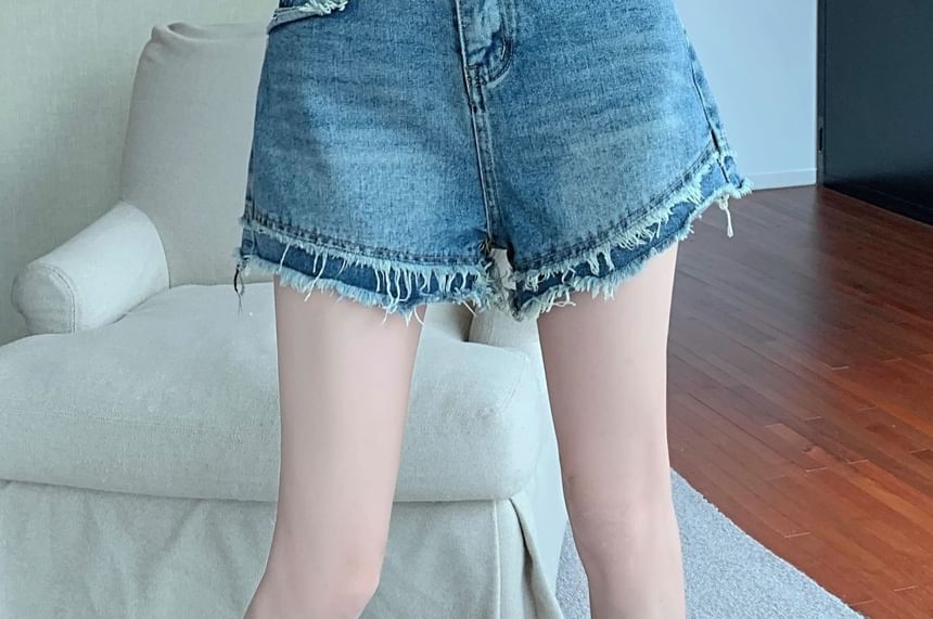 Denim High Washed Shorts Waist Fray