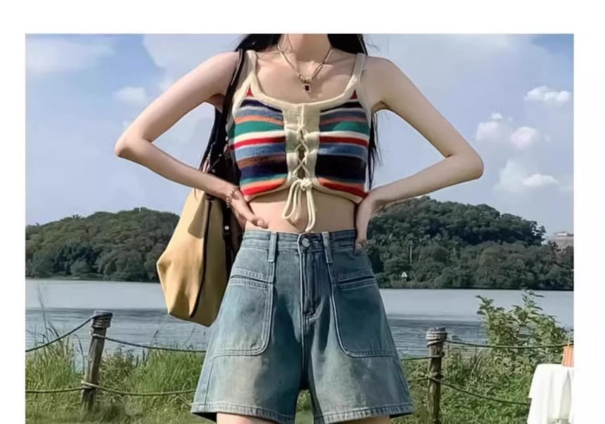 High Denim Shorts Waist Washed