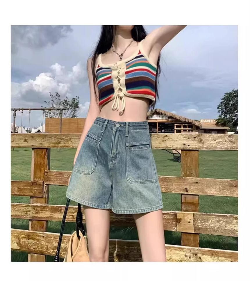 High Denim Shorts Waist Washed
