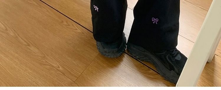 Embroidered Mid Tie-Up Wide Bow Pants Leg Waist