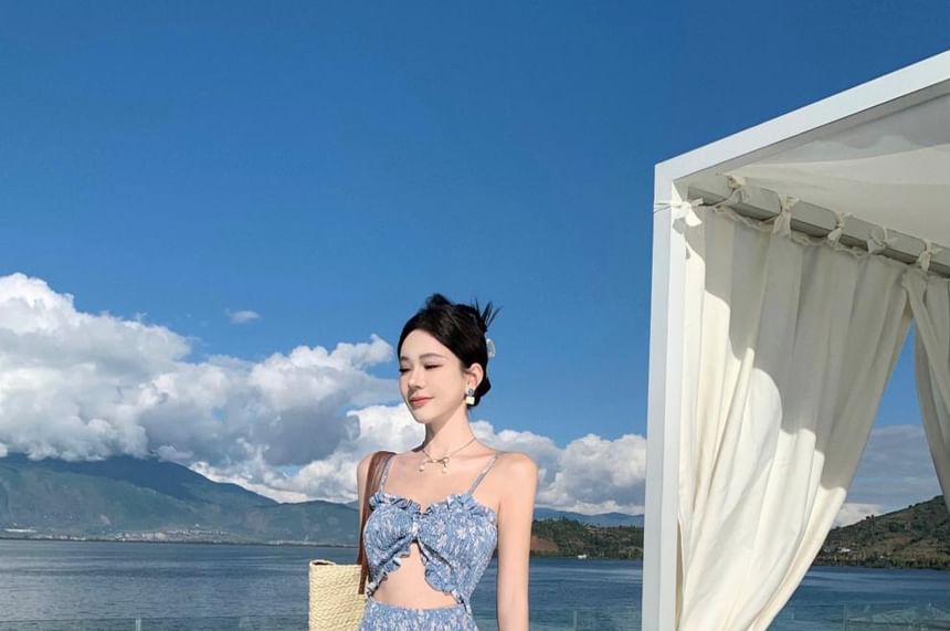 Sundress Strap Cutout Spaghetti Maxi Floral