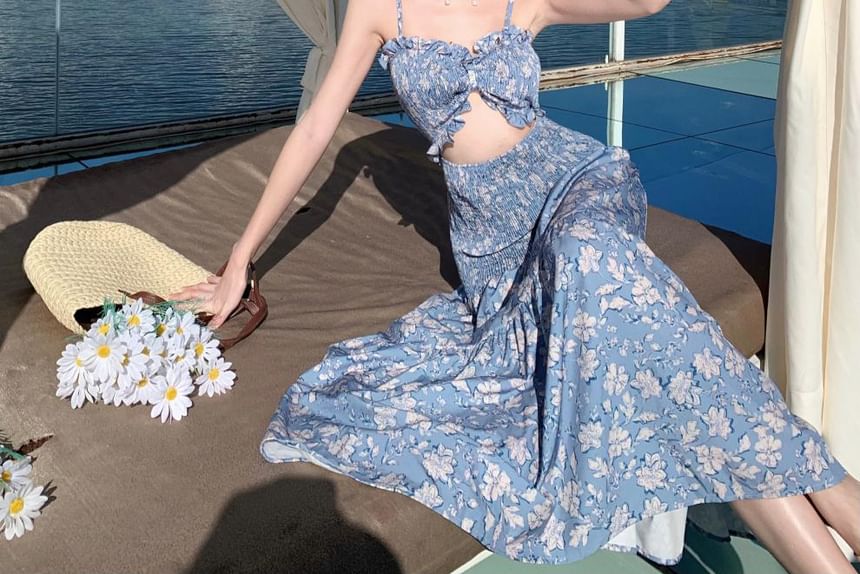 Sundress Strap Cutout Spaghetti Maxi Floral