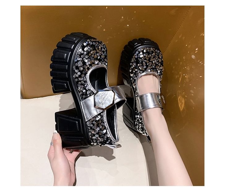 Mary Shoes Sequined Platform Jane