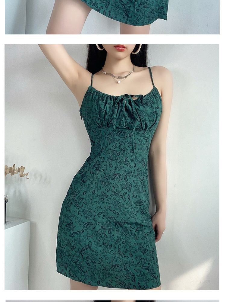 Strap Mini Floral Tie Dress Print Front A-Line Spaghetti