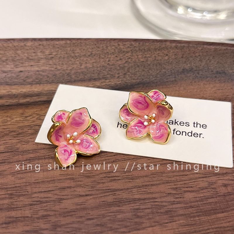 Earring Clip-On / Ear Glaze Floral Stud