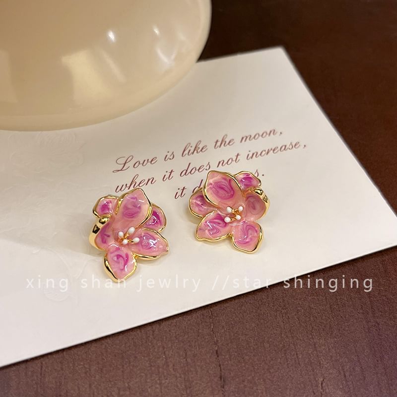 Earring Clip-On / Ear Glaze Floral Stud