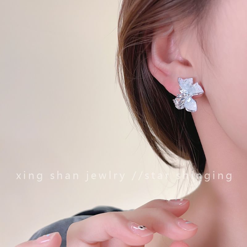 Faux Rhinestone Ear Earring Stud Crystal Butterfly Clip-On /