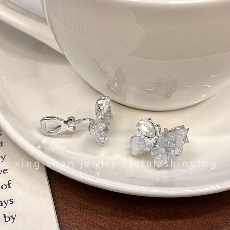 Faux Rhinestone Ear Earring Stud Crystal Butterfly Clip-On /