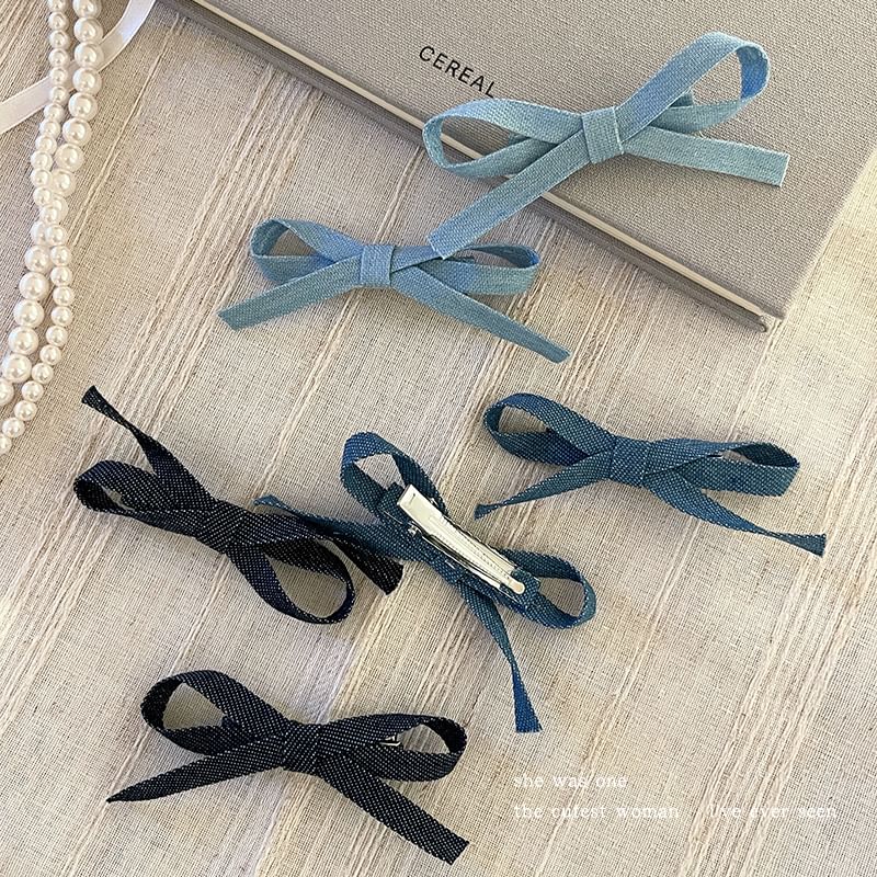 Set of 3: Bow Denim Hair Clip