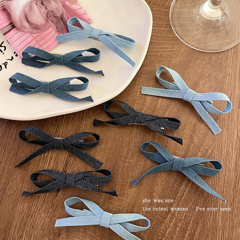 Set of 3: Bow Denim Hair Clip