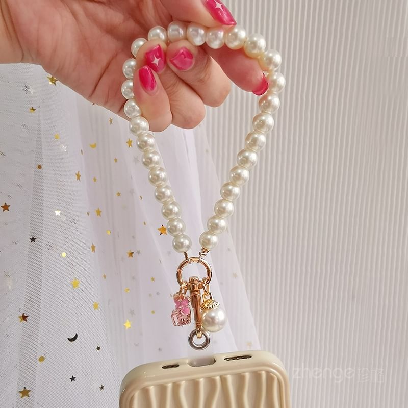 Bow Faux Pearl Phone Strap with Lanyard Pad