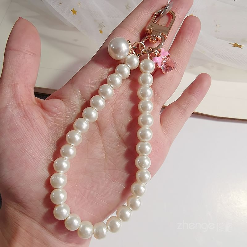 Bow Faux Pearl Phone Strap with Lanyard Pad