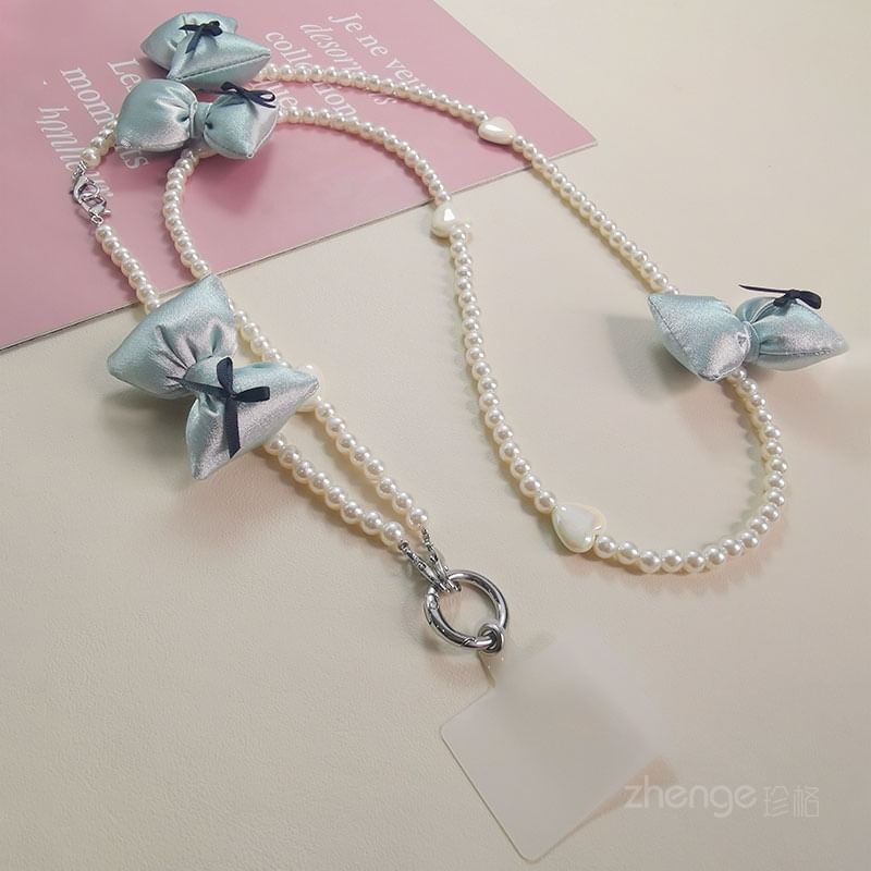 Bow Faux Pearl Phone Lanyard with Lanyard Pad