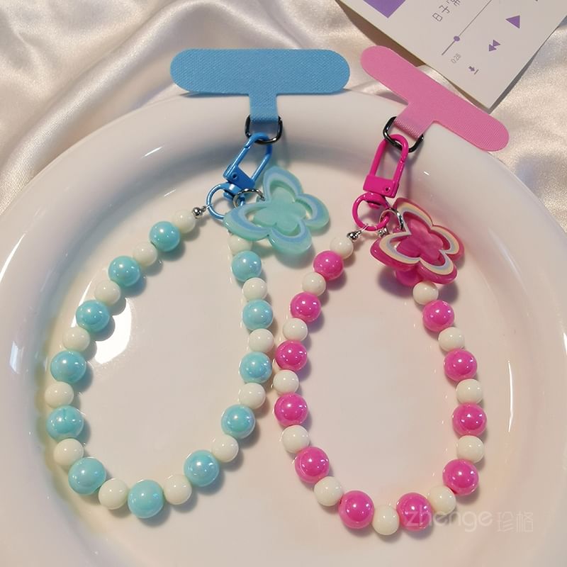 Butterfly Bead Phone Strap with Lanyard Pad