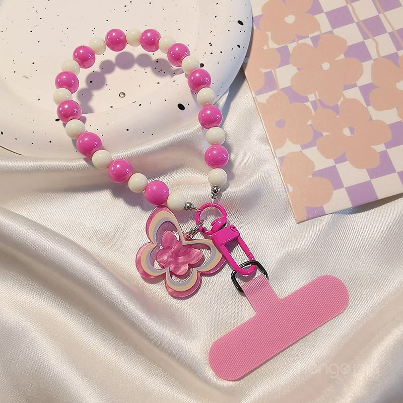 Butterfly Bead Phone Strap with Lanyard Pad