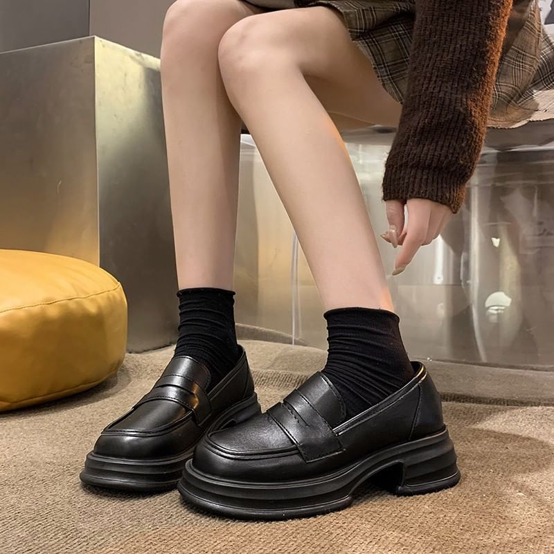 Platform Loafers Faux Leather