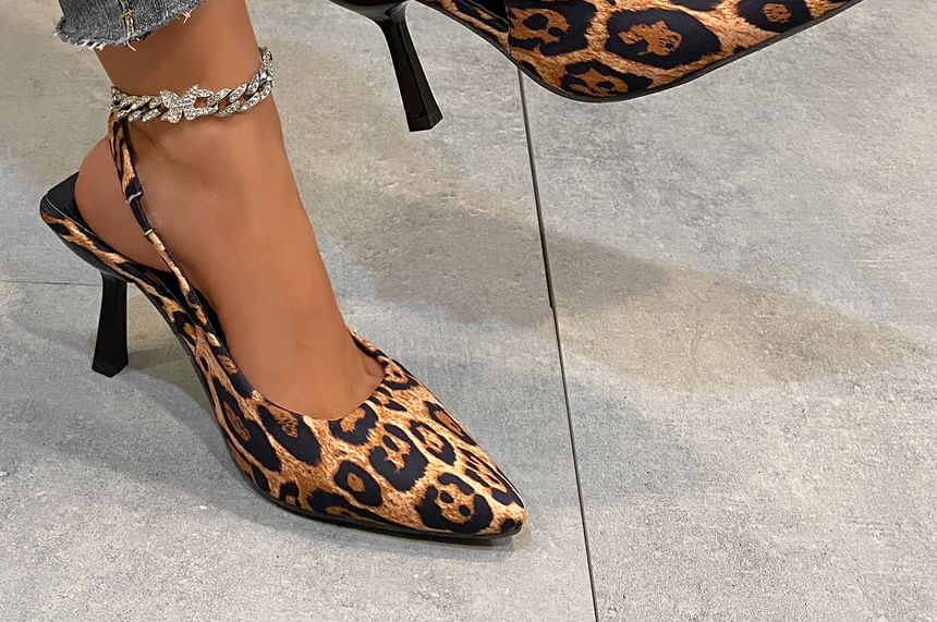 Leopard Slingback Print Heel Mules Kitten