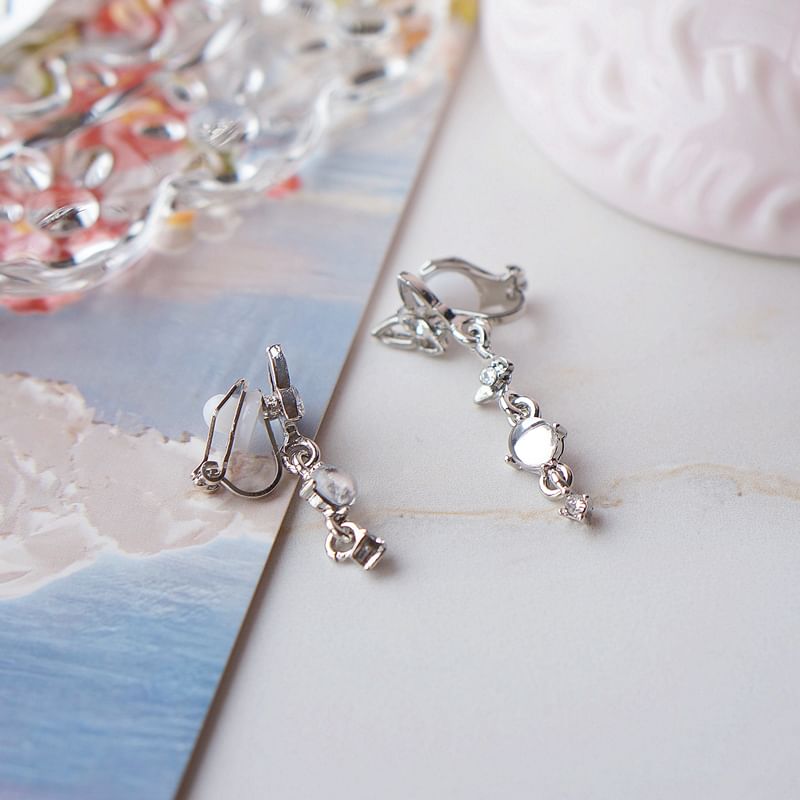 Asymmetrical Alloy Earring Butterfly Crystal Faux Dangle