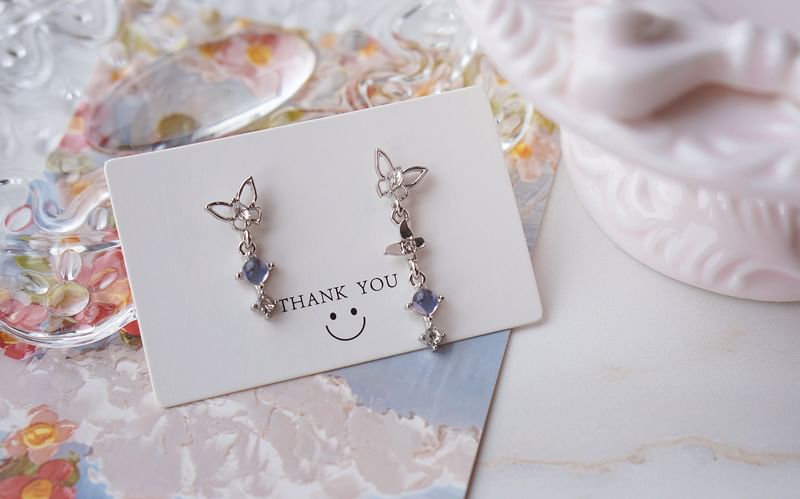 Asymmetrical Alloy Earring Butterfly Crystal Faux Dangle