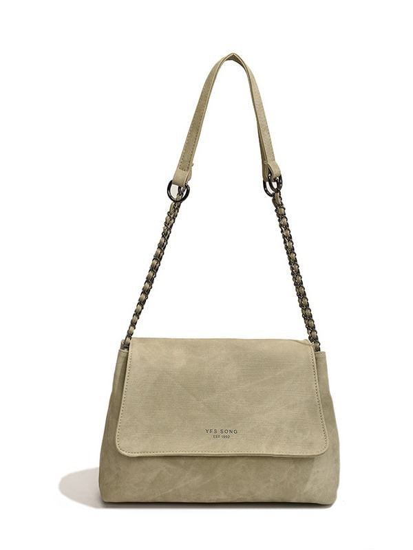 Strap Leather Lettering Tote Flap Faux Chain Bag