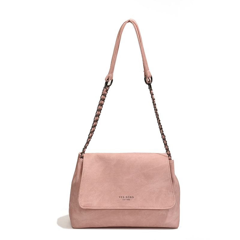 Strap Leather Lettering Tote Flap Faux Chain Bag