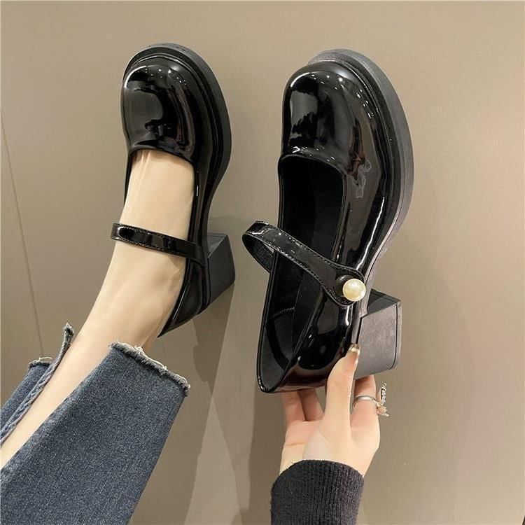 Block Pearl Shoes Jane Faux Mary Patent Heel