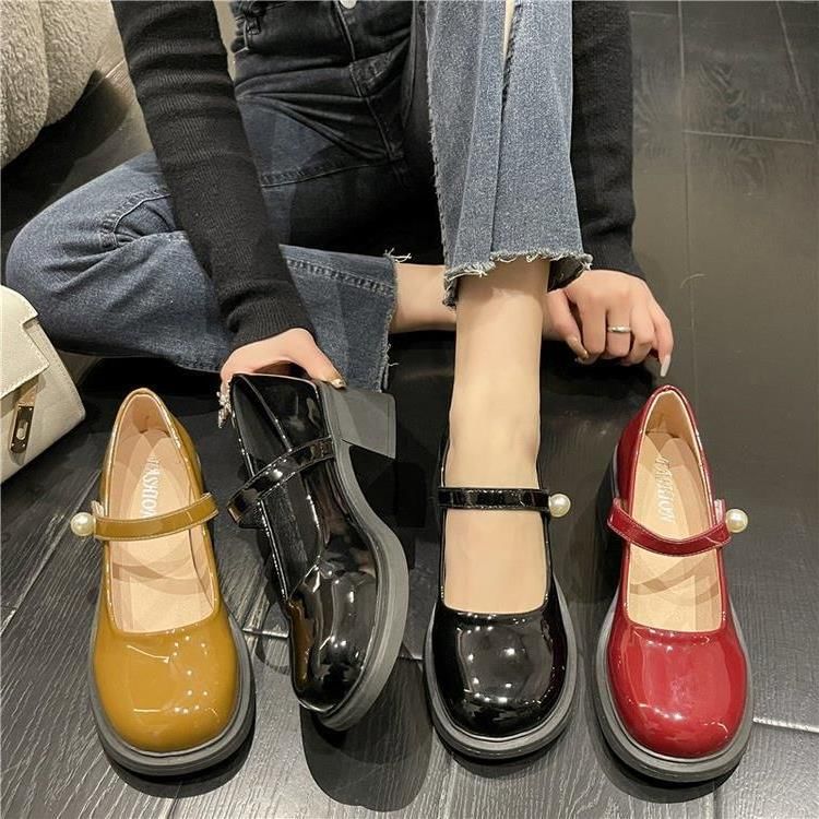 Block Pearl Shoes Jane Faux Mary Patent Heel