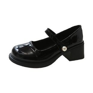Block Pearl Shoes Jane Faux Mary Patent Heel