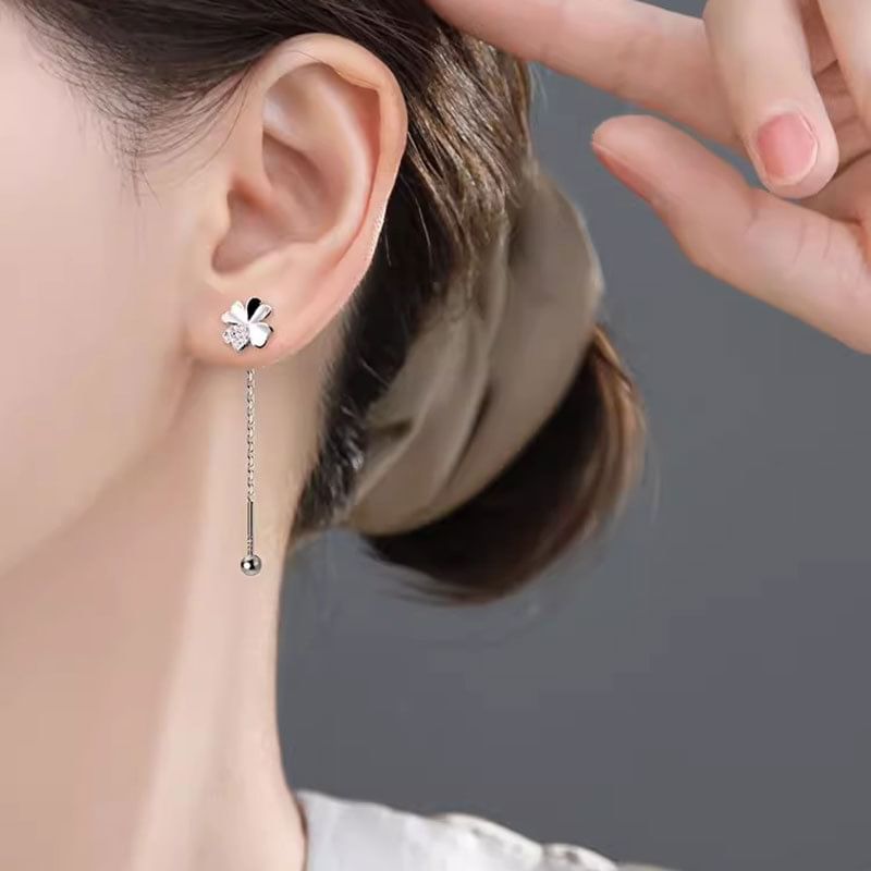 Clover Rhinestone Alloy Dangle Earring