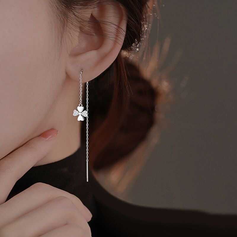 Clover Rhinestone Alloy Threader Earring