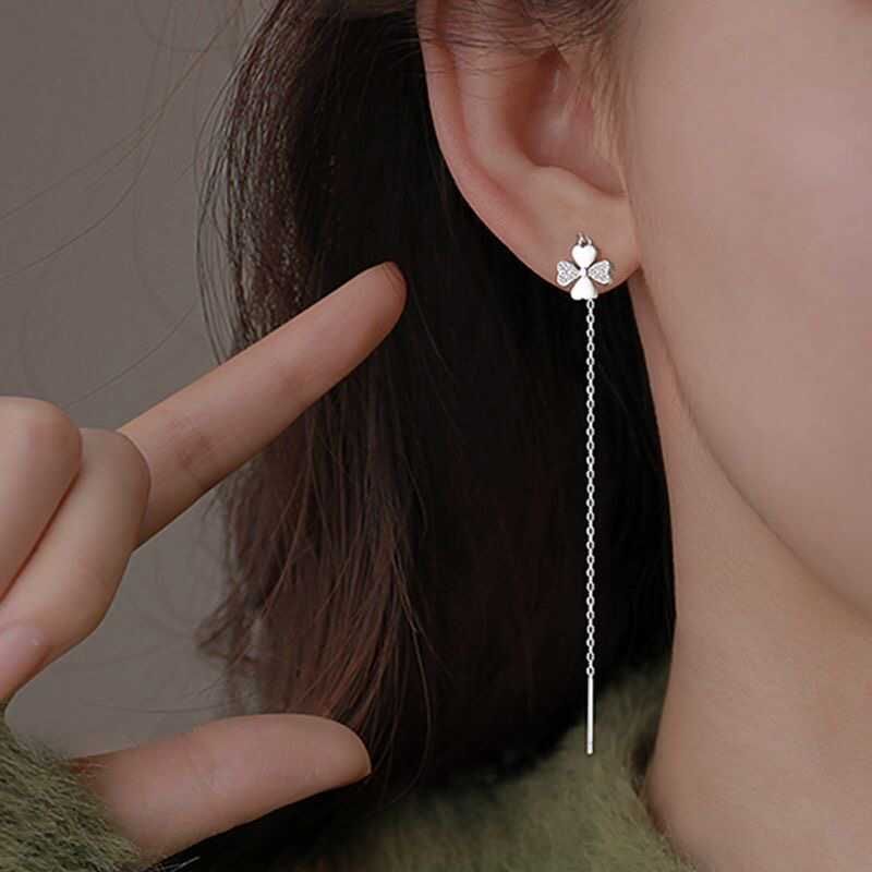 Clover Rhinestone Alloy Threader Earring