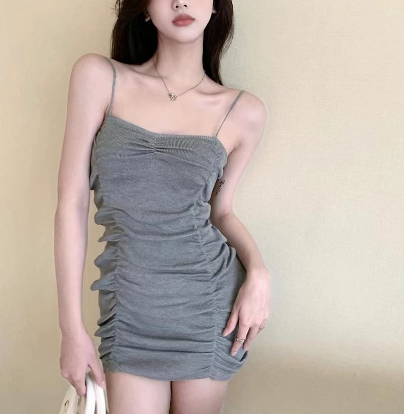 Dress Strap Plain Mini Bodycon Spaghetti