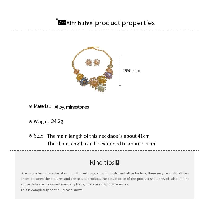 Stud Floral Earring Choker Alloy / Rhinestone