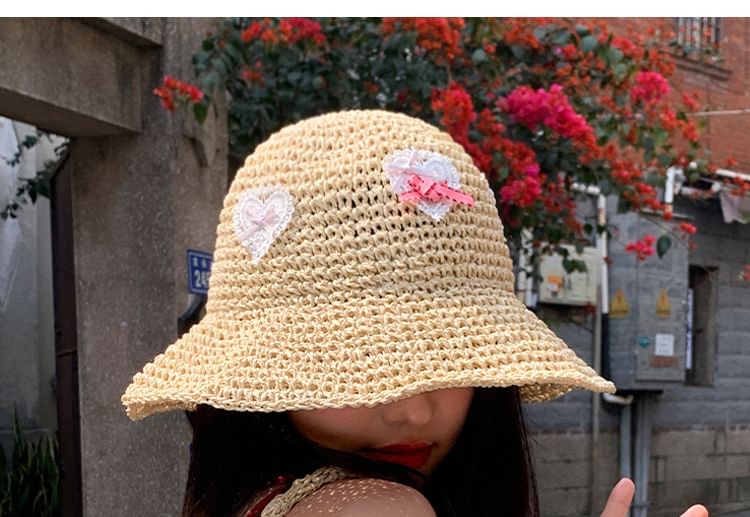 Heart Straw Applique Hat