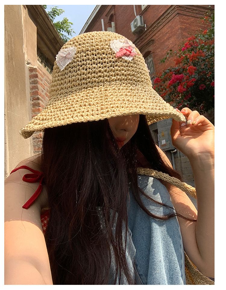 Heart Straw Applique Hat