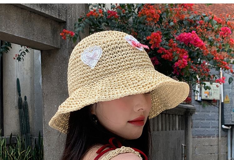 Heart Straw Applique Hat