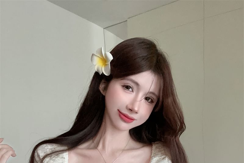 Blouse / Skirt Lace Neck A-Line Embroidered Short-Sleeve Tiered High Rise Front Eyelet Mini Tie Square