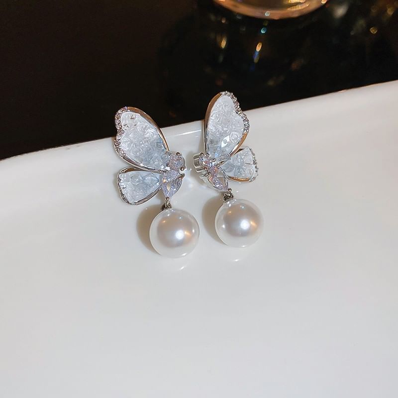 Pearl Alloy Floral Butterfly (Various Designs) Earring Faux / Stud Crystal