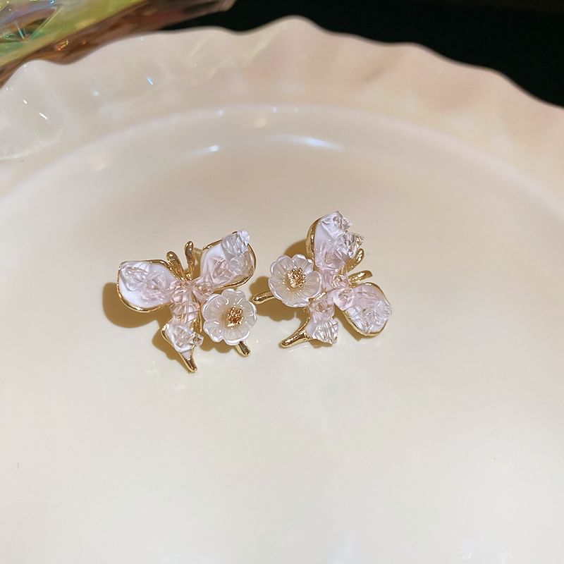 Pearl Alloy Floral Butterfly (Various Designs) Earring Faux / Stud Crystal