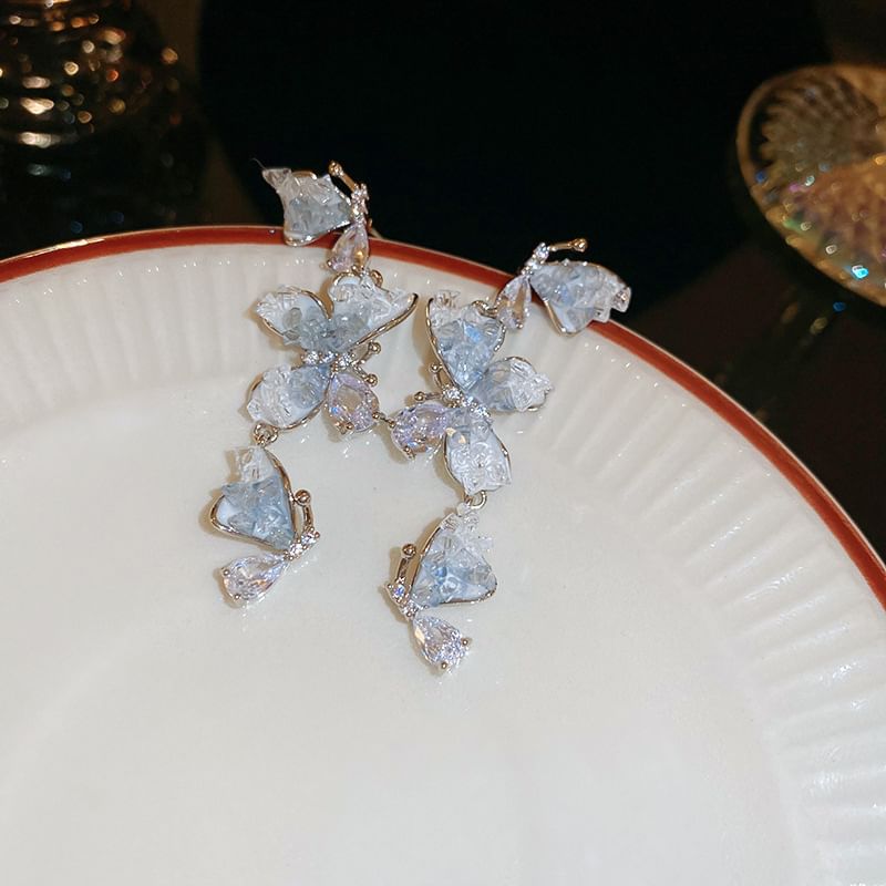 (Various Earring Faux Alloy / Designs) Crystal Pearl Butterfly
